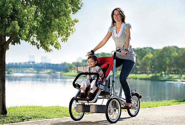 Мама с ребенком на велосипеде