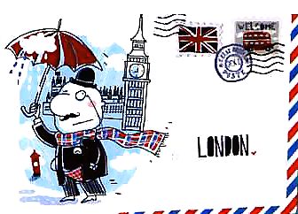 Старая открытка - с приветом из Лондона, города дождей и интеллигенции.